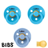 BIBS Colour Sutter med navn str2, 2 Breeze, 1 Sky Blue, Runde latex, Pakke med 3 sutter